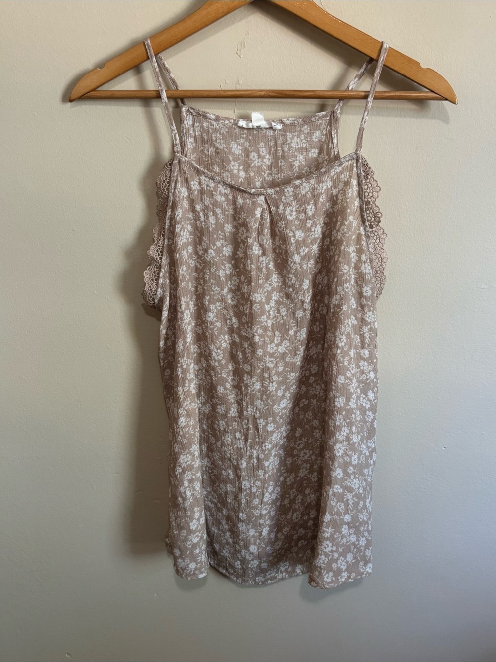 Mine Beige & White Floral Lace Trim Tank Top Size L Boho Cottagecore